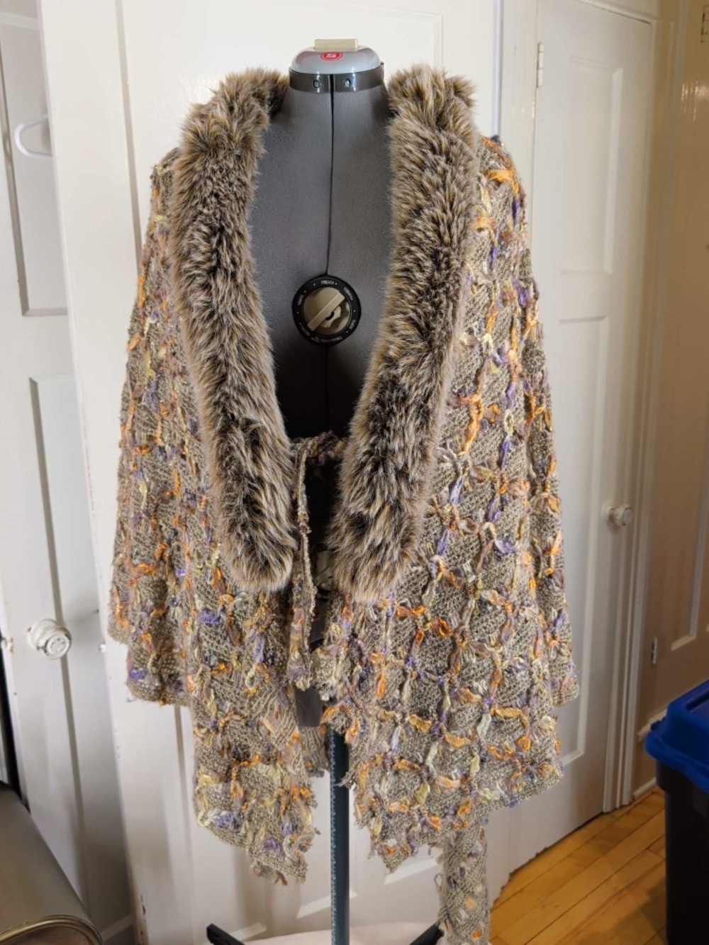 Linda Lundstrom Faux fur Trim Knit Shawl